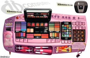 Diwous aka Divnej Brouk - Klávesnice pro ženy, pro muže, růžová, make-up, čokoláda, manikůra, mobil, rtěnky, léky, bonbóny, přívěsek, smajlíky