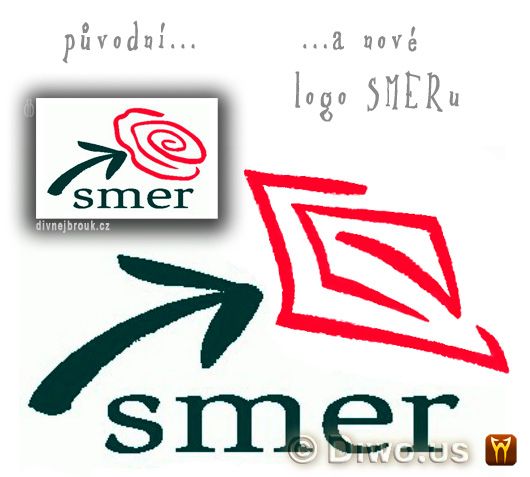 Divnej Brouk, Diwous, Fico, kontroverzní logo, nové, piča, politická strana, původní, Slovensko, SMER, sociálna demokracia