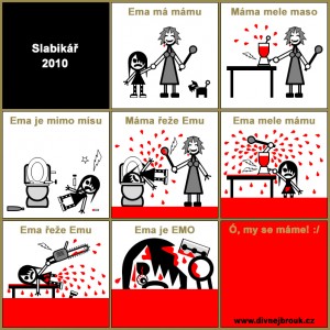Diwous, Divnej Brouk, Ema má mísu, Emo, EMO Slabikář 2010, Máma mele maso, móda, oblečení, sebepoškozování, účesy