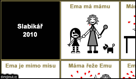 divnej brouk - EMO slabikář 2010, Ema má mámu, máma mele maso, je mimo mísu, řeže Emu, Ema je EMO, Ó, my se máme! krev, pes, vařečka, drogy, mixér robot, motorová řetězová pila, žiletka, emo podkolenky pruhované móda oblečení, černé vlasy, sebepoškozování divnej brouk - EMO slabikář 2010, Ema má mámu, máma mele maso, je mimo mísu, řeže Emu, Ema je EMO, Ó, my se máme! krev, pes, vařečka, drogy, mixér robot, motorová řetězová pila, žiletka, emo podkolenky pruhované móda oblečení, černé vlasy, sebepoškozování