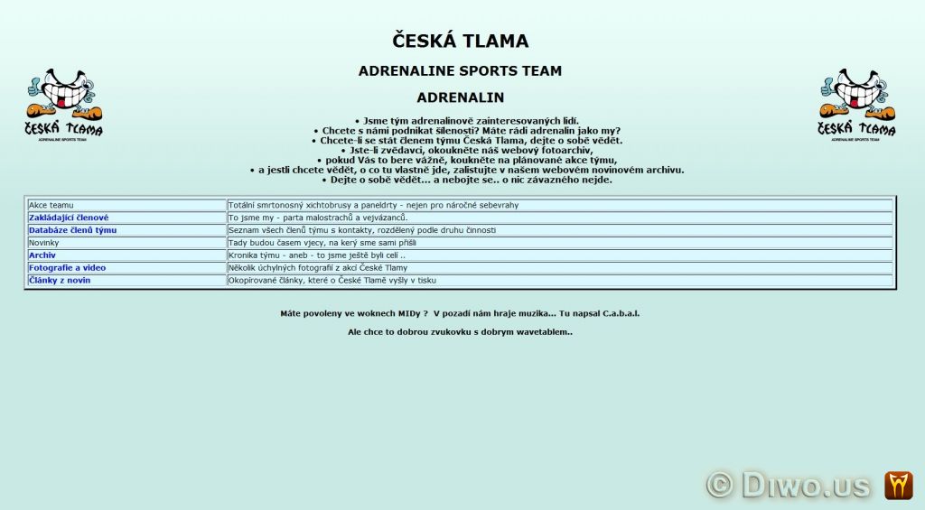 Diwous - Česká Tlama - web, historický, retro, kuriozita, webové stránky, internet, starý, začátky, zajímavost, rarita