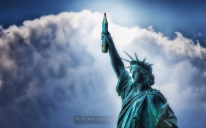 Diwous - Je suis Charlie Hebdo, fotomontáž, humor, Je suis Charlie, karikatura, socha Svobody, tužka, vtip, Statue of Liberty