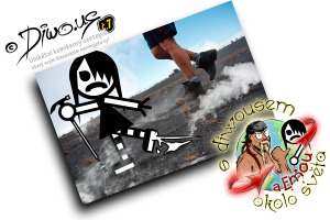 Diwous - s Diwousem a Emou okolo světa - díl 7 - Sopečné trampoty, unikátní komiksový obrázkový cestopis, komiks, Emo Ema, FUJ!SLABIKÁŘ, FUJSLABIKÁŘ, morálně závadný komiks, pro psychicky narušené děti, tropy, sopka, vulkán, Kostarika, kráter, láva