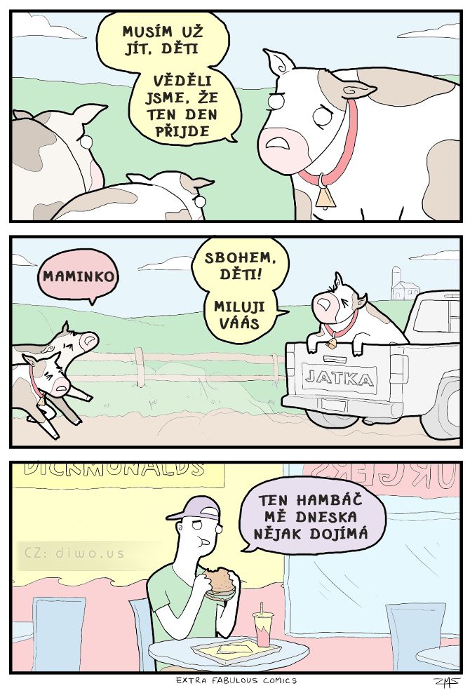 Diwous - McDonald's, černý humor, kráva, tele, hamburger, hambáč, jatka, vtip