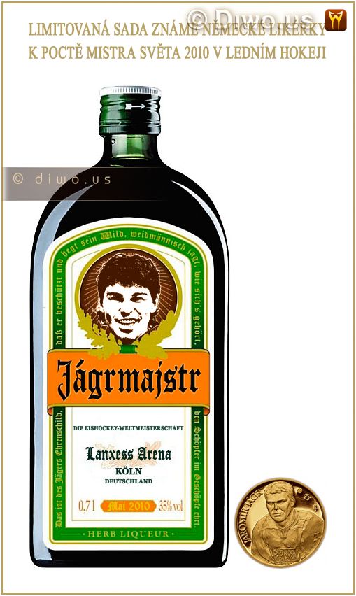 Diwous - Jaromír Jágr, Jágrmajstr, Jägermeister, MS hokej 2010, vítěz, Mistr světa, Köln, Lanxess Arena, Německo, limitovaná edice, vtip, humor