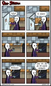 Diwous - kameňák, absurdní humor, vtip, kafe, horká káva, lednička, rozespalý, kuchyň