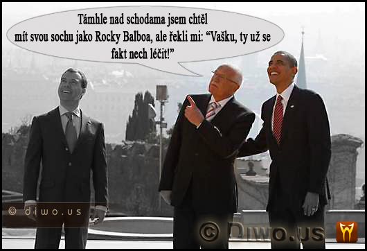Diwous - Praha 2010, Barack Obama, Dmitrij Medvěděv, humor, odzbrojovací smlouva START 1, Rocky Balboa, socha, summit, Václav Klaus, vtip