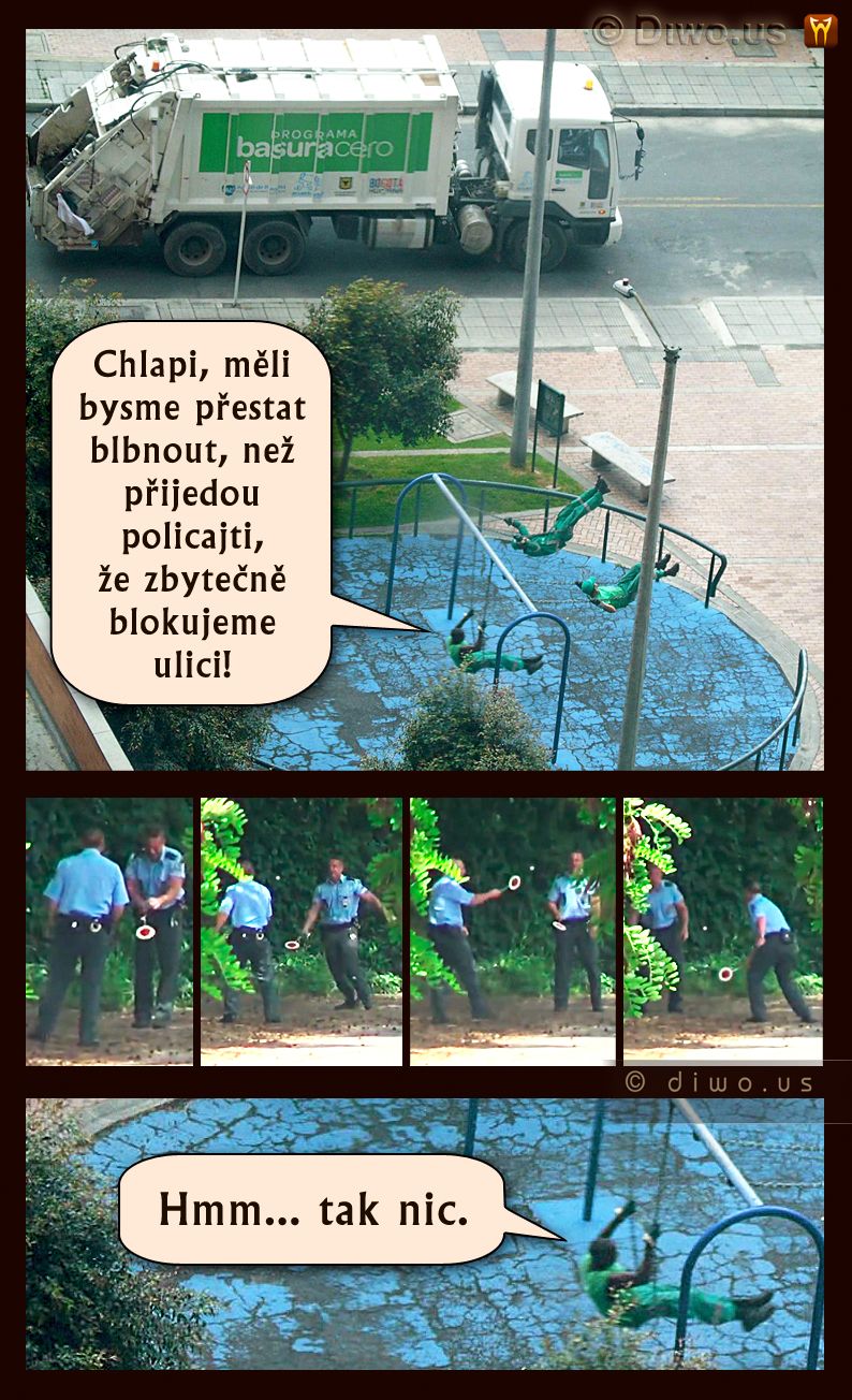 Diwous - Popeláři a Policajti, Česká republika, houpačka, humor, pingpong, Policie ČR, pracovní doba, služba, tenis, vtip