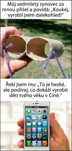 Diwous - černý humor, děti, Čína, otroctví, vykořisťování, práce, mobil, mobilní telefon, dalekohled, vtip