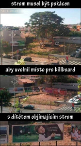 Diwous - Absurdistán, pokácený strom, billboard, kácení, vtip, černý humor
