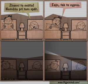 Diwous - vypni to, rušení, světlo, spánek, postel, ložnice, mobil, mobilní telefon, smartphone, sobectví, idiot, bezohlednost, humor, vtip