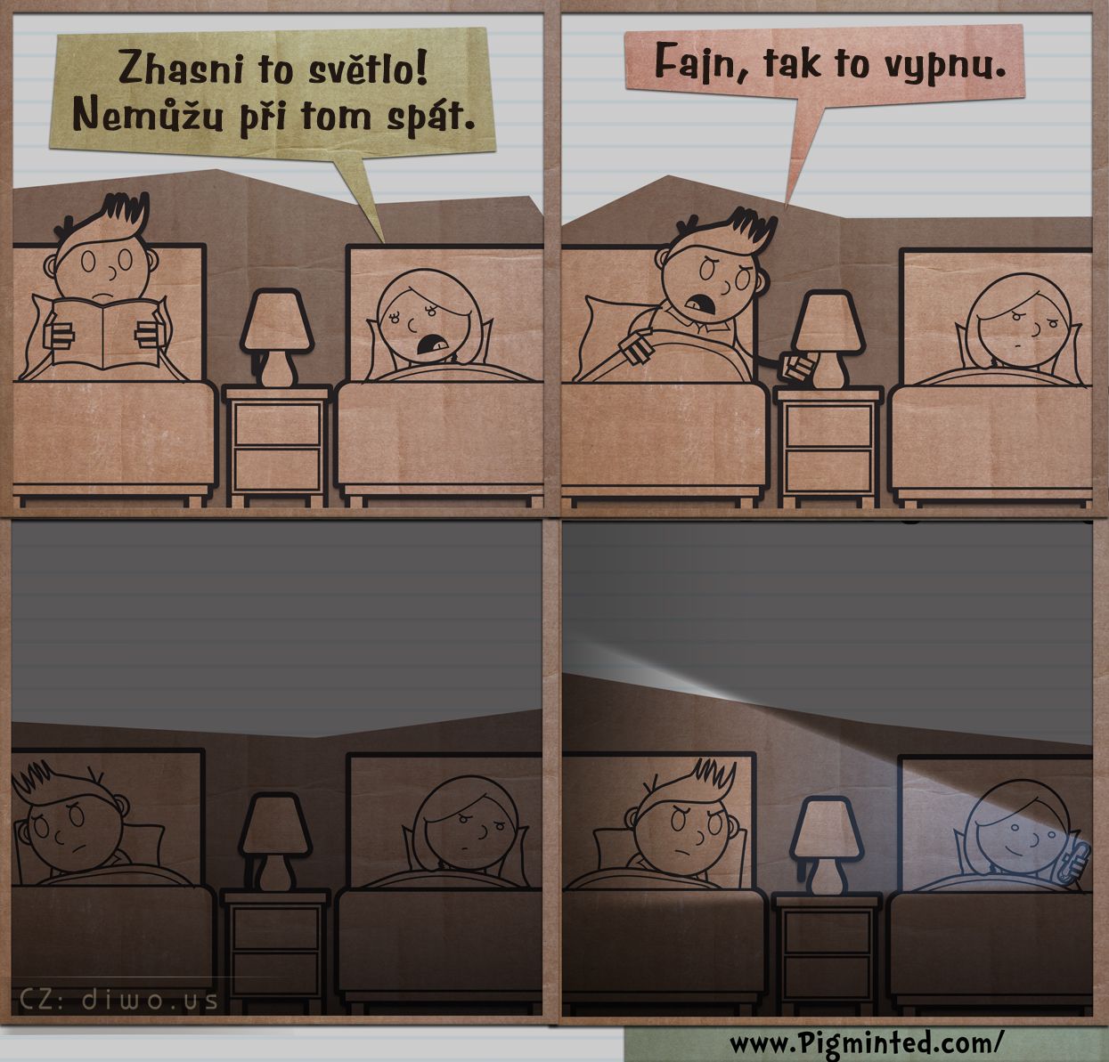 Diwous - vypni to, rušení, světlo, spánek, postel, ložnice, mobil, mobilní telefon, smartphone, sobectví, idiot, bezohlednost, humor, vtip