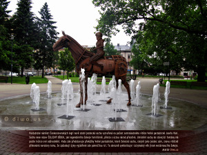 Diwous - Železný dědek, Josef Váňa, Velká pardubická, vítěz, Pardubice, náměstí Československých legií, socha, steampunk, jezdec, kůň, žokej, rez, fontána, vtip, humor
