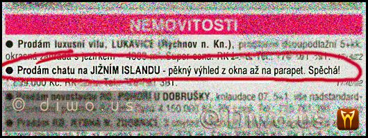 Diwous - Chata na Islandu - výbuch sopky, Bárdarbunga, Eldfell, Eyjafjallajökull, humor, Inzerát, Katla, nemovitosti, vtip
