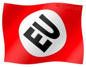 Diwous - Protektorát EU, Evropská unie, vlajka, logo, hákový kříž, nacismus, Německo, Hitler, fašismus, svastika, provokace, protektorat Böhmen und Mähren, Čechy a Morava, 3.11.2009, Lisabonská smlouva, Václav Klaus, Europe, European Union, flag, swastika, Lisbon treaty