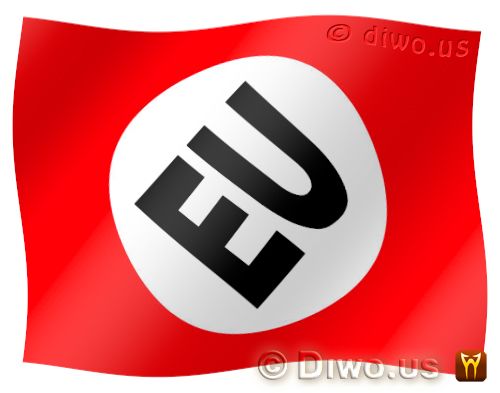 Diwous - Protektorát EU, Evropská unie, vlajka, logo, hákový kříž, nacismus, Německo, Hitler, fašismus, svastika, provokace, protektorat Böhmen und Mähren, Čechy a Morava, 3.11.2009, Lisabonská smlouva, Václav Klaus, Europe, European Union, flag, swastika, Lisbon treaty