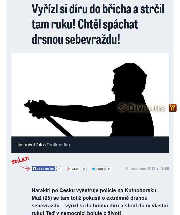 Diwous - bobule tisu, D1, harakiri, kuriozní, nůž, oběšení, odpálení, otrava, pěst, pokus, psychicky nemocný, psychopat, Rakušan, pilník, rotační rašple, Rotarex, sebepoškozování, sebevražda, střílející tužka, výbuch