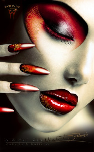 Diwous - Digital Art - Spider Girl, Elegant Halloween MakeUp and Nails, beauty, digitální grafika, nehty, diwoart, diwousart, fantasy, glamour, gold spider, horror, jewellery, kresba, malba, photomanipulation, počítačová grafika, portrait, net, Virtual