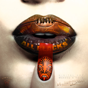 Diwous - Digital Art - All Blacks - New Zealand Rugby Team (Digital MakeUp and Nails) beauty, digitální grafika. nehty, diwoart, diwousart, fantasy, glamour, kresba, malba, Maori, old vintage leather rugby ball, photomanipulation, počítačová grafika, portrait, World Cup, RWC2015, transparent, virtual
