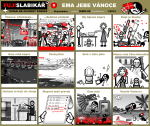 Diwous - FUJ!SLABIKÁŘ - díl 8. - Ema jebe Vánoce, Vánoční trhy, Santa versus Little Jesus, Ježíšek - skutečná podoba, Kaufland, kapr, Novotného lávka, Karlův most, Hradčany, Praha, čáp bílý, Docent Chocholoušek, bazuka, tarasnice, Čechystán, Blázinec Václava Havla, Jáchym, počítač UK 120, Mayové, konec světa, kritický den, Quetzalcoatl, Kukulkan, Kukulcan, Opeřený had, mayská pyramida, palma, surfboard, Lollipop Monster, kouřící sluníčko