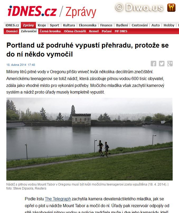 Diwous - kamerový systém CCTV, močení, Mount Tabour, Oregon, Portland, přehrada, USA, vodní nádrž