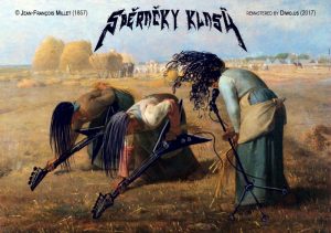 Diwous - Jean-François Millet, Sběračky klasů, The Gleaners, Des glaneuses, 1857, Musée d'Orsay, Paris, oil on canvas, olejomalba, heavymetalová kapela, skupina, heavy metal band, electric guitar, bass, microphone stand, long hair, elektrická kytara, baskytara, mikrofon, dlouhé vlasy, ilustrace, dokreslená fotka, vtip, joke, photo illustration