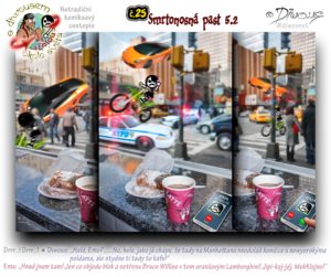 Diwous - netradiční komiksový cestopis, Ema, džungle, bambus, hortenzie květ, wi-fi anténa, jaguár, medvěd brýlatý, chápan, Cvrliky, modrý ptáček, Twitter logo, banán, John Rambo, útočná puška, taktický nůž, mačeta, čtyřkolka, Honda FourTrax 300, kamufláž, helma Predátor, šelma, Spectacled bear, Spider monkey, hydrangea bloom, bamboo, blue bird, banana, tactical knife, machete, assault rifle, quad, ATV, Sylvester Stallone, camouflage, Predator helmet, beast